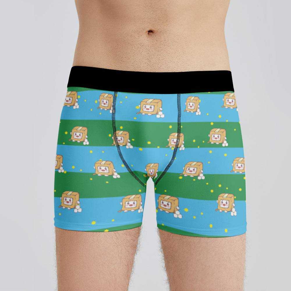 Lankybox Boxers Custom Photo Boxers Men's Underwear Striped Printed Boxers Blue