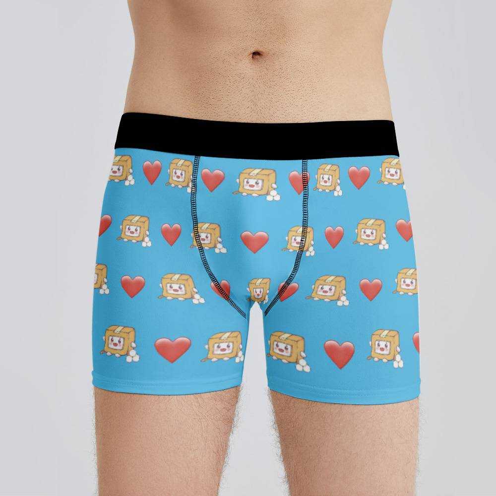 Lankybox Boxers Custom Photo Boxers Men's Underwear Heart Boxers Blue