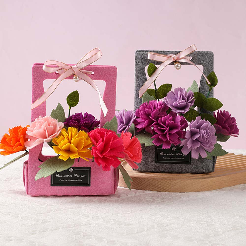 Mother's Day Gifts DIY Card Purple Carnation Flower Basket Non-woven Fabrics