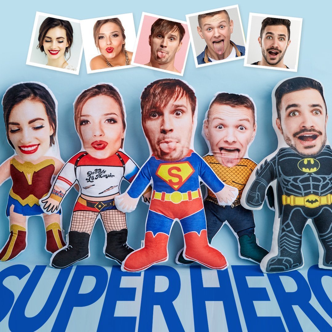 Personalized Photo Pillow Gift My Face Pillow Face Body Pillow Custom Pillow Toy Marvel DC Super Hero Costumes Throw Pillow MiniMe Human Pillow Doll Toy