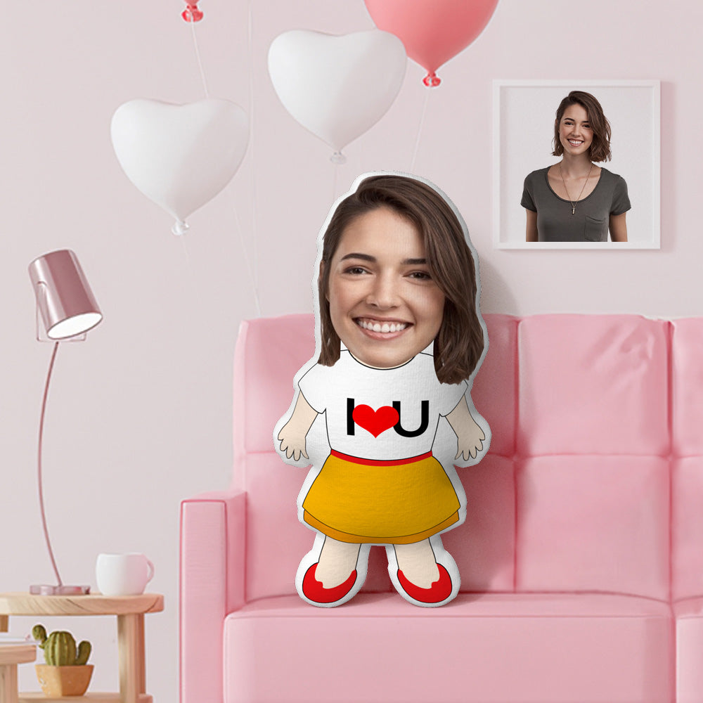 I LOVE U Pillow Custom Face Pillow Personalized Photo Pillow Female Magician Doll Custom MinIMe Pillow