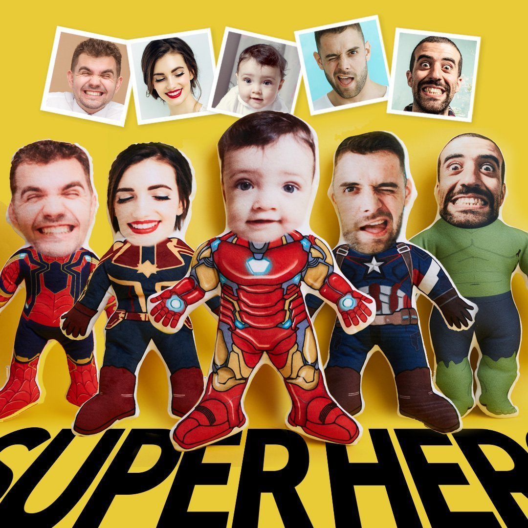 Personalized Photo Pillow Gift My Face Pillow Face Body Pillow Custom Pillow Toy Marvel DC Super Hero Costumes Throw Pillow MiniMe Human Pillow Doll Toy