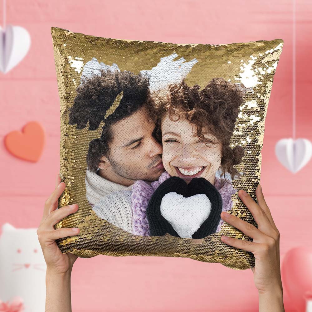 Personalized Photo Sequin Pillow Full Printing Reversible Pillow Anniversary Gift 15.75