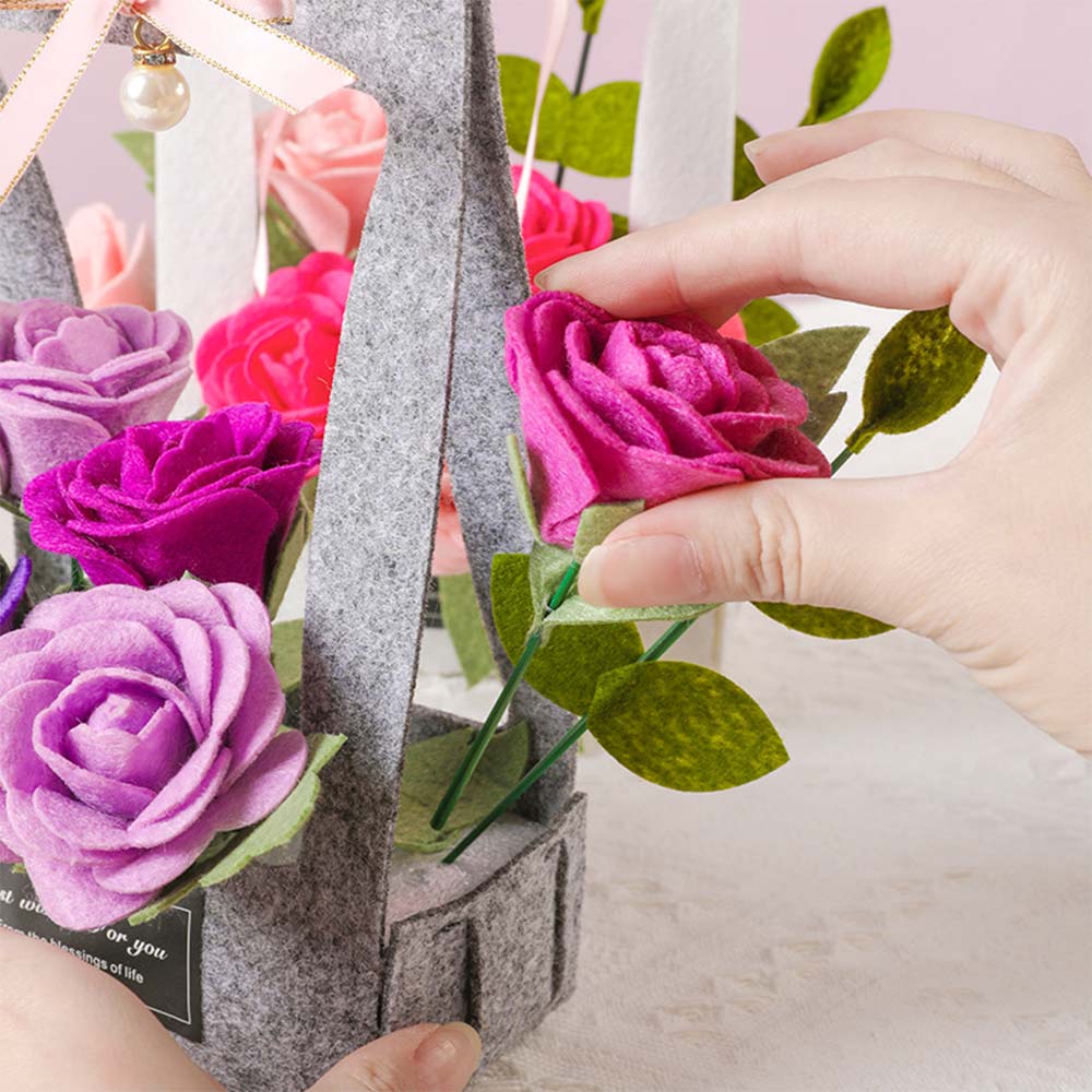 3D DIY Card Mother's Day Gifts Flower Basket Multicolor Roses Non-woven Fabrics