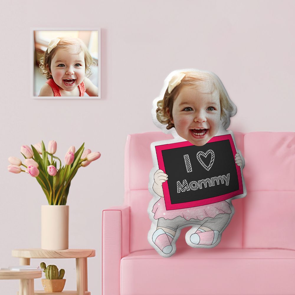 Personalized Face Minime Throw Pillow I Love Mummy Gifts Little Girl Custom Mother's Day Gifts