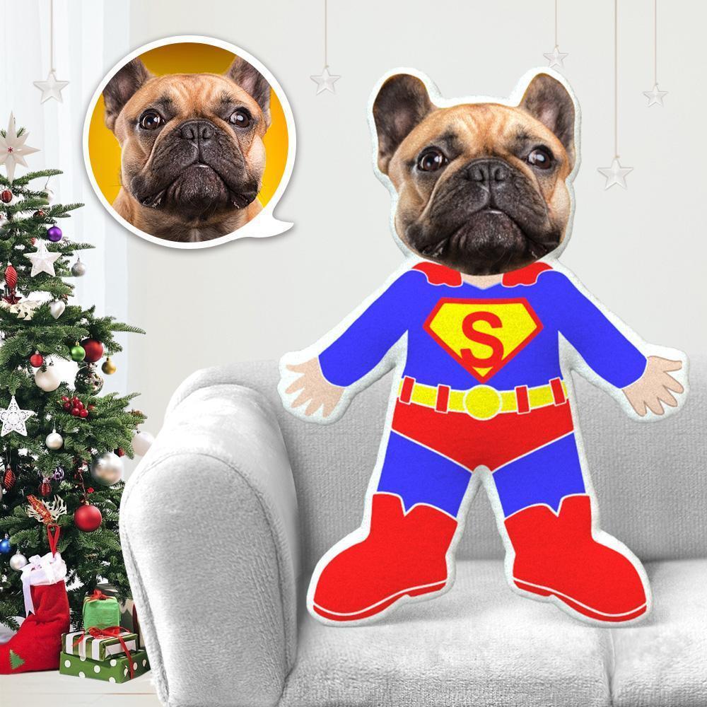 Custom Dog Pillow Dog Photo Pillow Dog Picture Pillow Personalized Dog Pillow Dog Face Pillow Super Man Costume MiniMe Dog Costume Pillow Doll