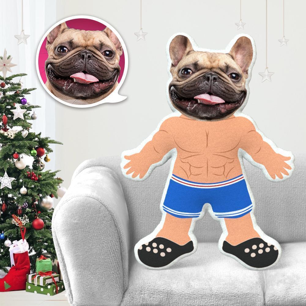 Custom Dog Pillow Dog Photo Pillow Dog Picture Pillow Personalized Dog Pillow Dog Face Pillow Macho Buff Costume MiniMe Dog Costume Pillow Doll