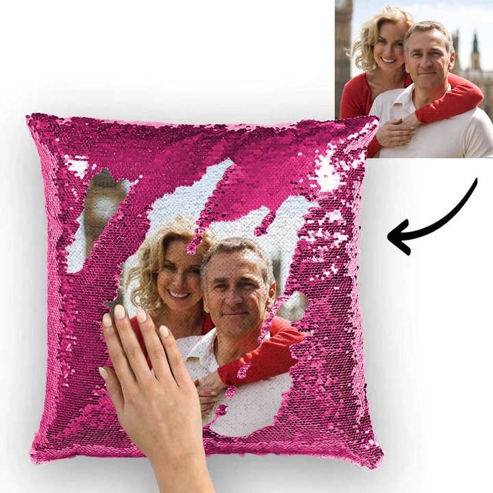 Custom Sequin Throw Pillow with Photo Decorative Gift 15.75