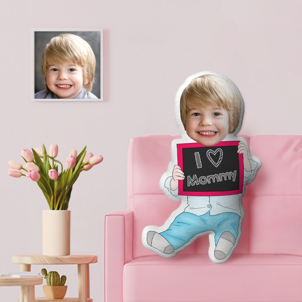 Personalized Face Minime Throw Pillow I Love Mummy Gifts Little Boy Custom Mothers Day Gifts