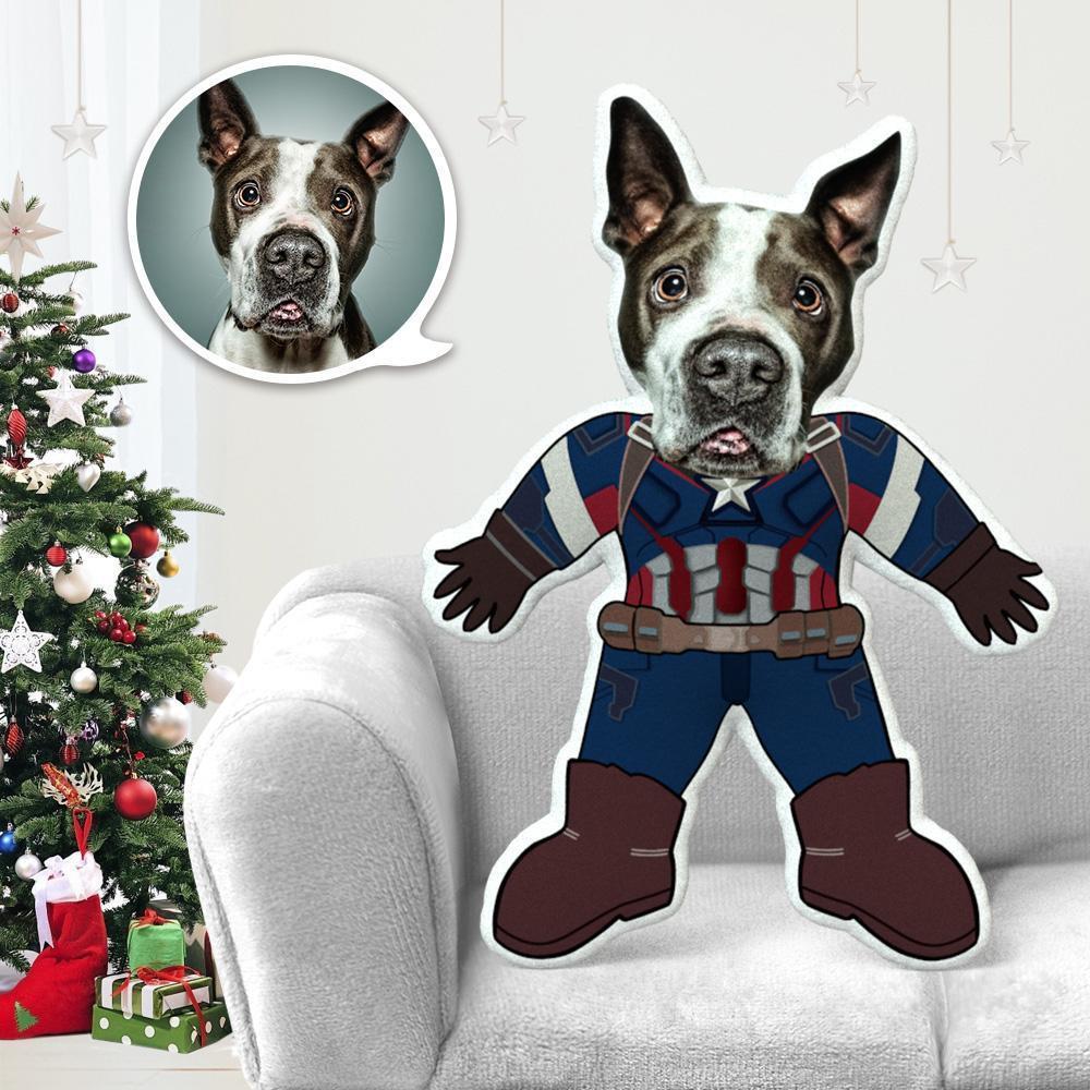 Custom Dog Pillow Dog Photo Pillow Dog Picture Pillow Personalized Dog Pillow Dog Face Pillow Capitain America Costume MiniMe Dog Costume Throw Pillow