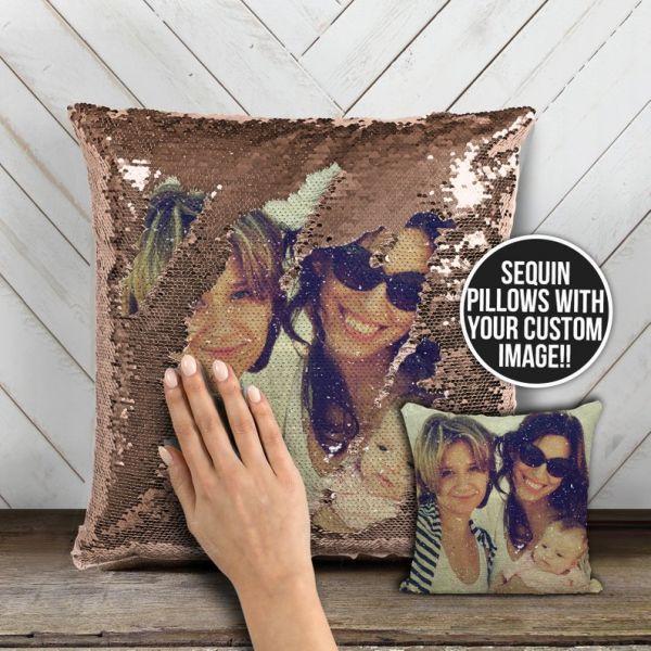 Custom Photo Reversible Sequin Pillow Personalized Photo Sequin Pillow 15.75
