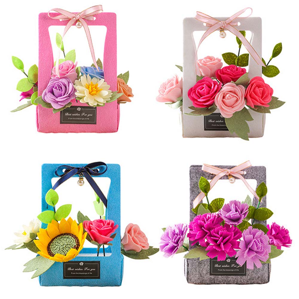 Gifts for Mom DIY Card Purple Roses Flower Basket Non-woven Fabrics