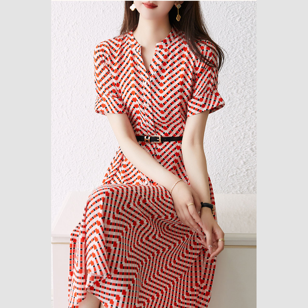 Red And White Striped Shirt Dress Mid-Length Skirt With Waist Cut |  redandwhitestripedshirt.com