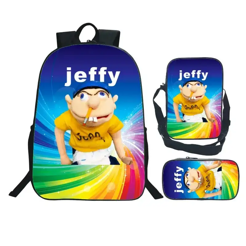 Cartoon Jeffy Schoolbag Travel Backpack Shoulder Bag Pencil Case set