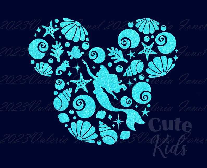 Mermaid Princess Mouse Head SVG – Ocean Life Decor Svg cut files for Cricut &amp; png, ai, eps, pdf printable. Vector graphics DIGITAL DOWNLOAD!#1