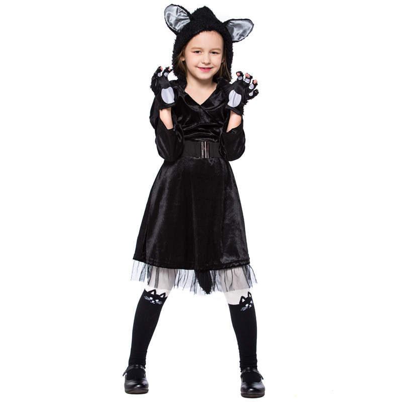 Kids Girl Black Cat Costume Cosplay Bodysuit Suit Halloween Costume With  Mask, Ear, Tail