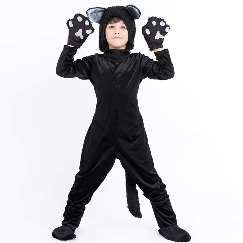 Kids Black Cat Costume Cosplay Bodysuit Suit Halloween Costume With Wig,  Mask, Ear, Tail