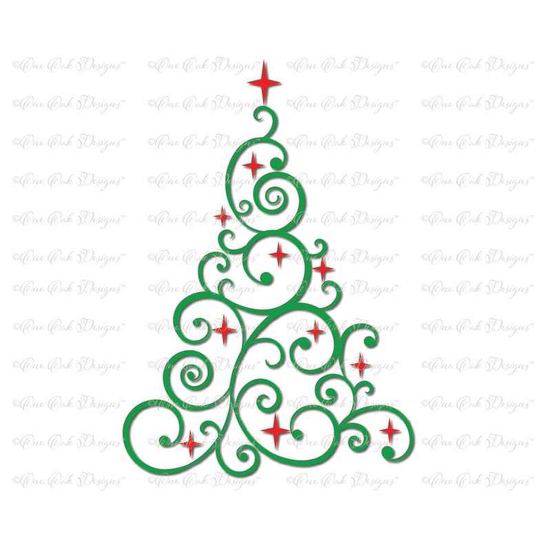 Swirly Christmas Tree Svg, Swirly Tree with Stars SVG File | Christmas