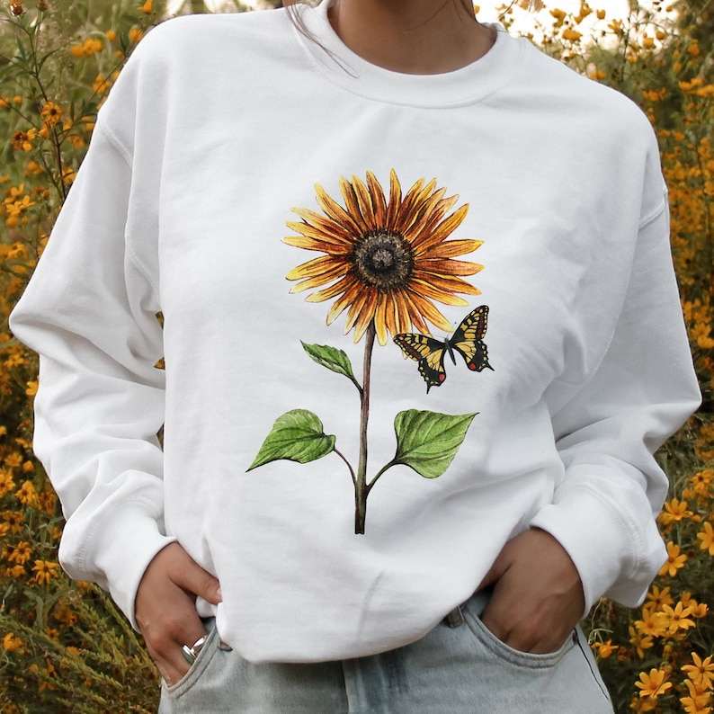 Flower Sweater , Sunflower sweatshirt. Botanical flower sweatshirt#1