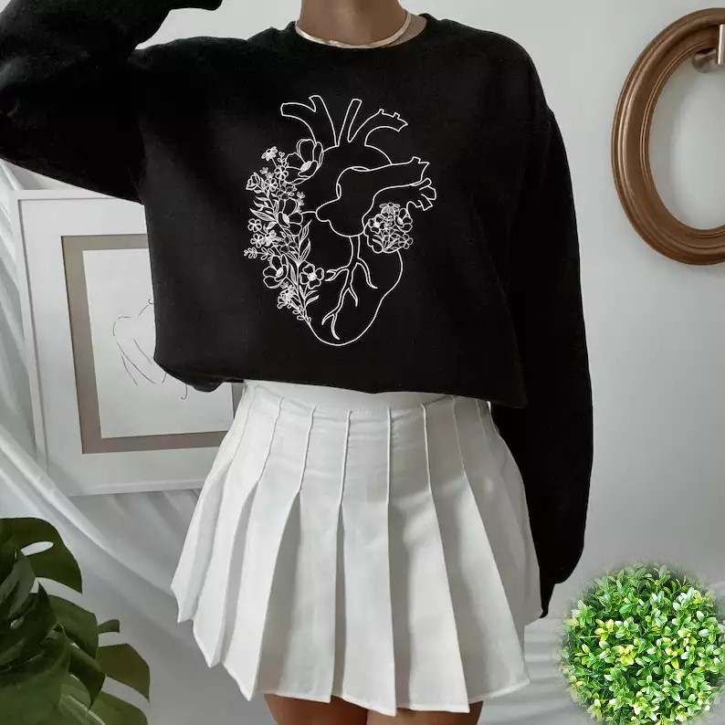 Flower Sweater , Floral Heart Sweatshirt