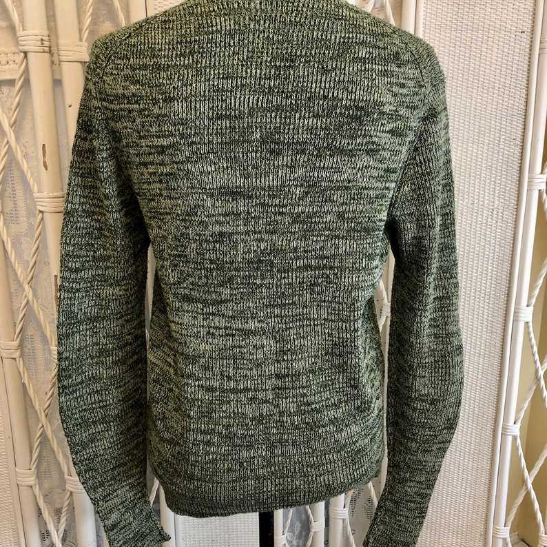 VINTAGE 1970s Cardigan Green Marled Knit Vneck Sweater Vintage Grandpa Sweaters#5