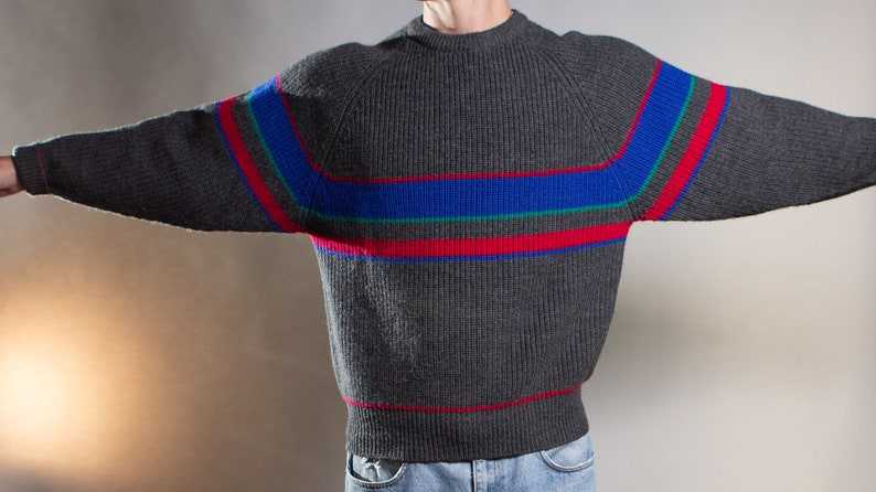 Vintage Wool Sweater Striped Grandpa Sweaters#4
