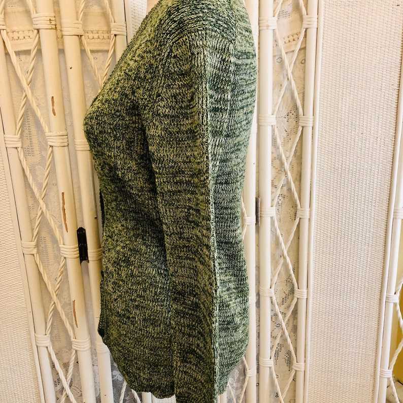 VINTAGE 1970s Cardigan Green Marled Knit Vneck Sweater Vintage Grandpa Sweaters#4