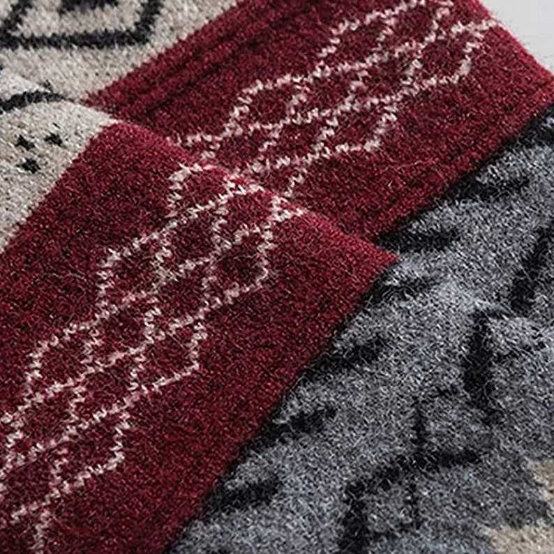 Fall Sweater Argyle Sweater Striped Grandpa Sweaters#6