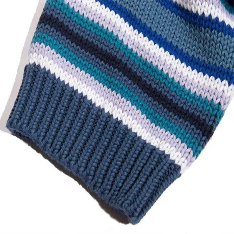 Oversized Knitted Striped Sweater Striped Grandpa Sweaters#5