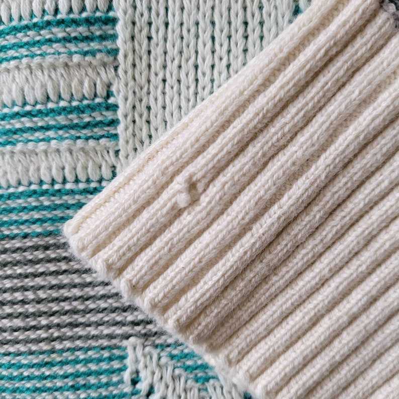 Vintage 70s-80s Coogi Style Teal Geometric Cotton Dad Sweater Striped Grandpa Sweaters#8