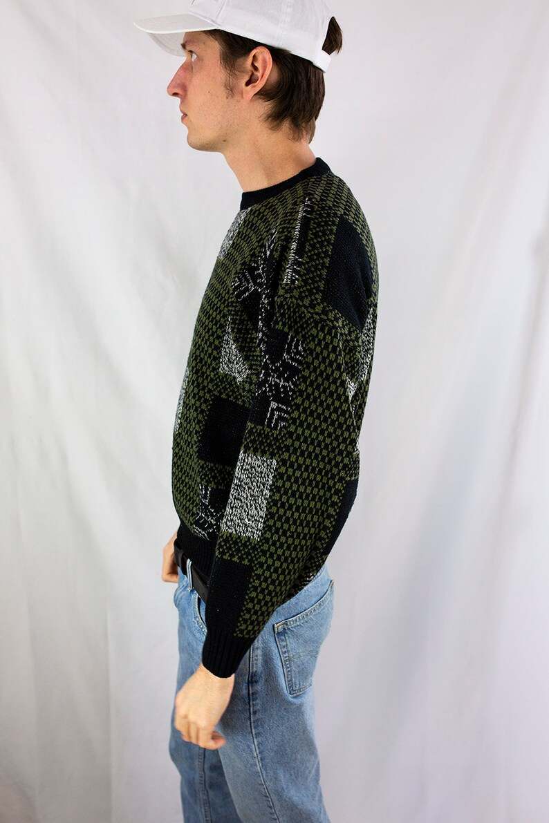 Vintage 80s Wood Land Trail Colorblock Sweater Ugly Grandpa Sweaters