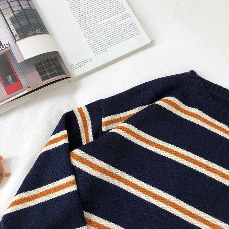 Cozy Oversized Sweaters Striped Grandpa Sweaters#3