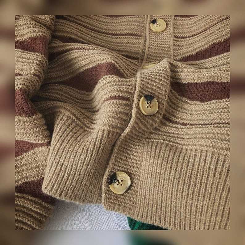 Knitted Striped Loose Cropped Sweater Cottagecore Clothing Cute Grandpa Sweaters