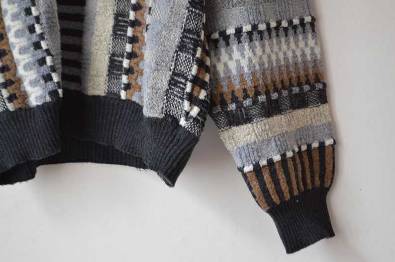 Vintage Coogi Style Striped Abstract Geometric Sweater Striped Grandpa Sweaters#3