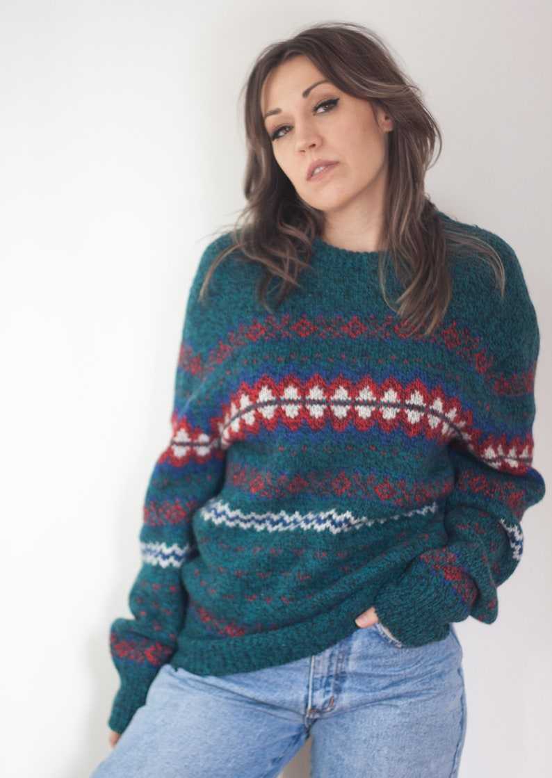 GREAT PLAINS Vintage 80s Geometric Wool Dad Sweater Striped Grandpa Sweaters#7