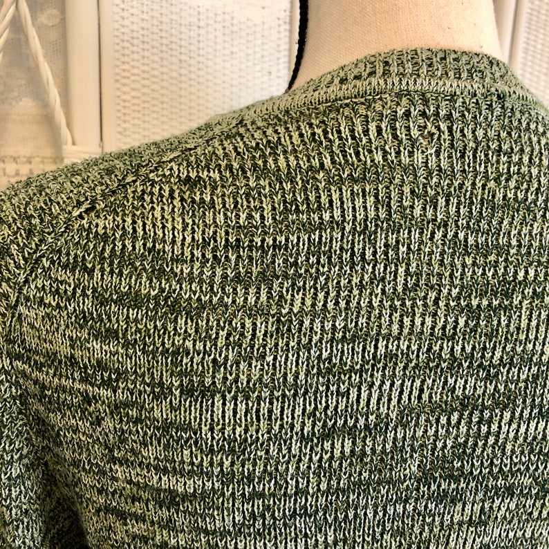VINTAGE 1970s Cardigan Green Marled Knit Vneck Sweater Vintage Grandpa Sweaters#6