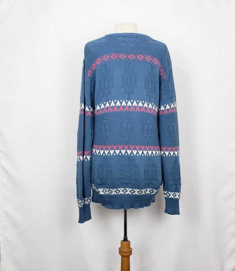 90s Grandpa Sweater Blue Pink White Pattern Oversize Grandpa Sweaters for Women#4