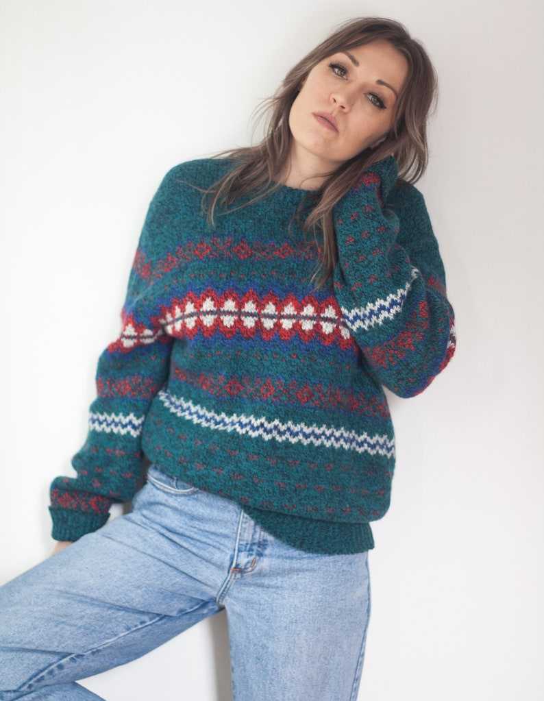 GREAT PLAINS Vintage 80s Geometric Wool Dad Sweater Striped Grandpa Sweaters#5