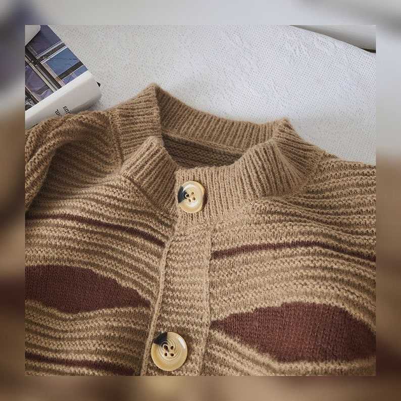 Knitted Striped Loose Cropped Sweater Cottagecore Clothing Cute Grandpa Sweaters#3