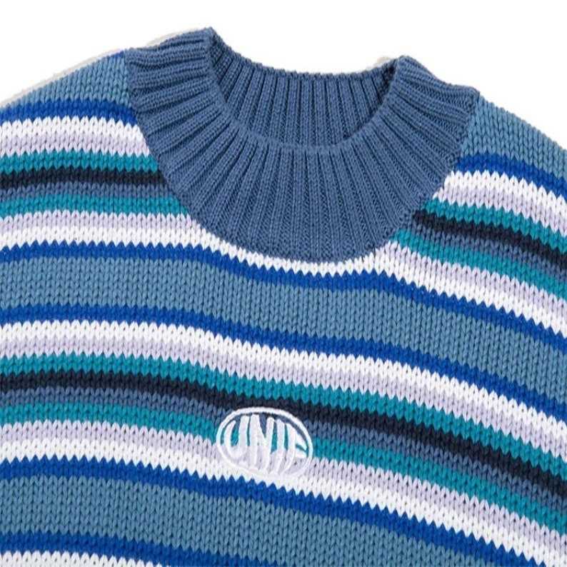 Oversized Knitted Striped Sweater Striped Grandpa Sweaters#4