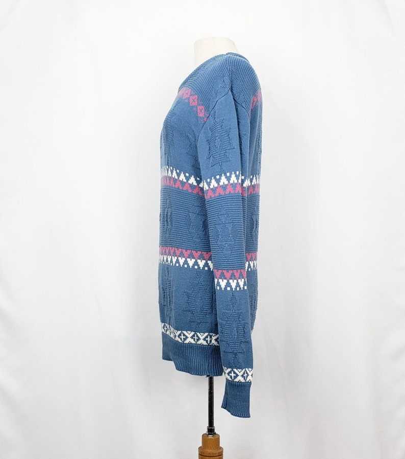 90s Grandpa Sweater Blue Pink White Pattern Oversize Grandpa Sweaters for Women#3