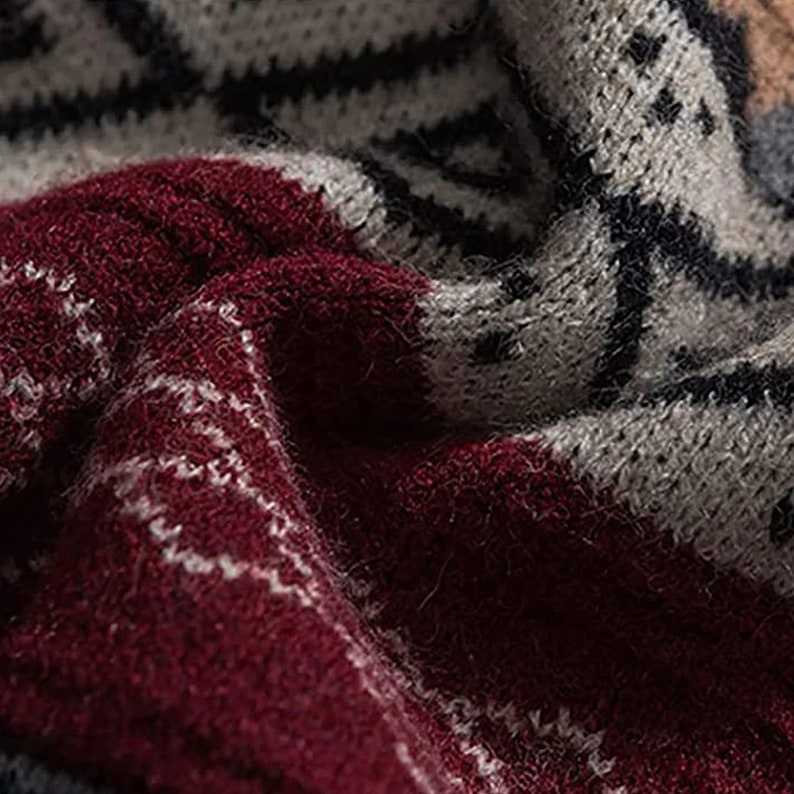 Fall Sweater Argyle Sweater Striped Grandpa Sweaters#4