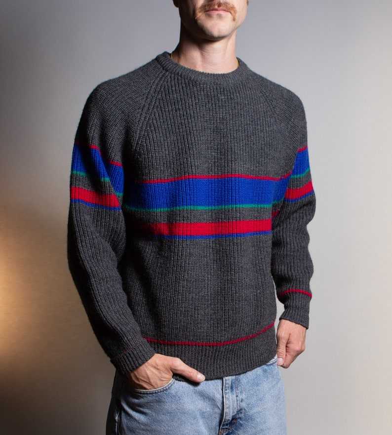Vintage Wool Sweater Striped Grandpa Sweaters#8