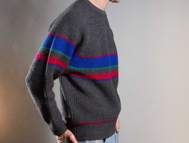 Vintage Wool Sweater Striped Grandpa Sweaters#3