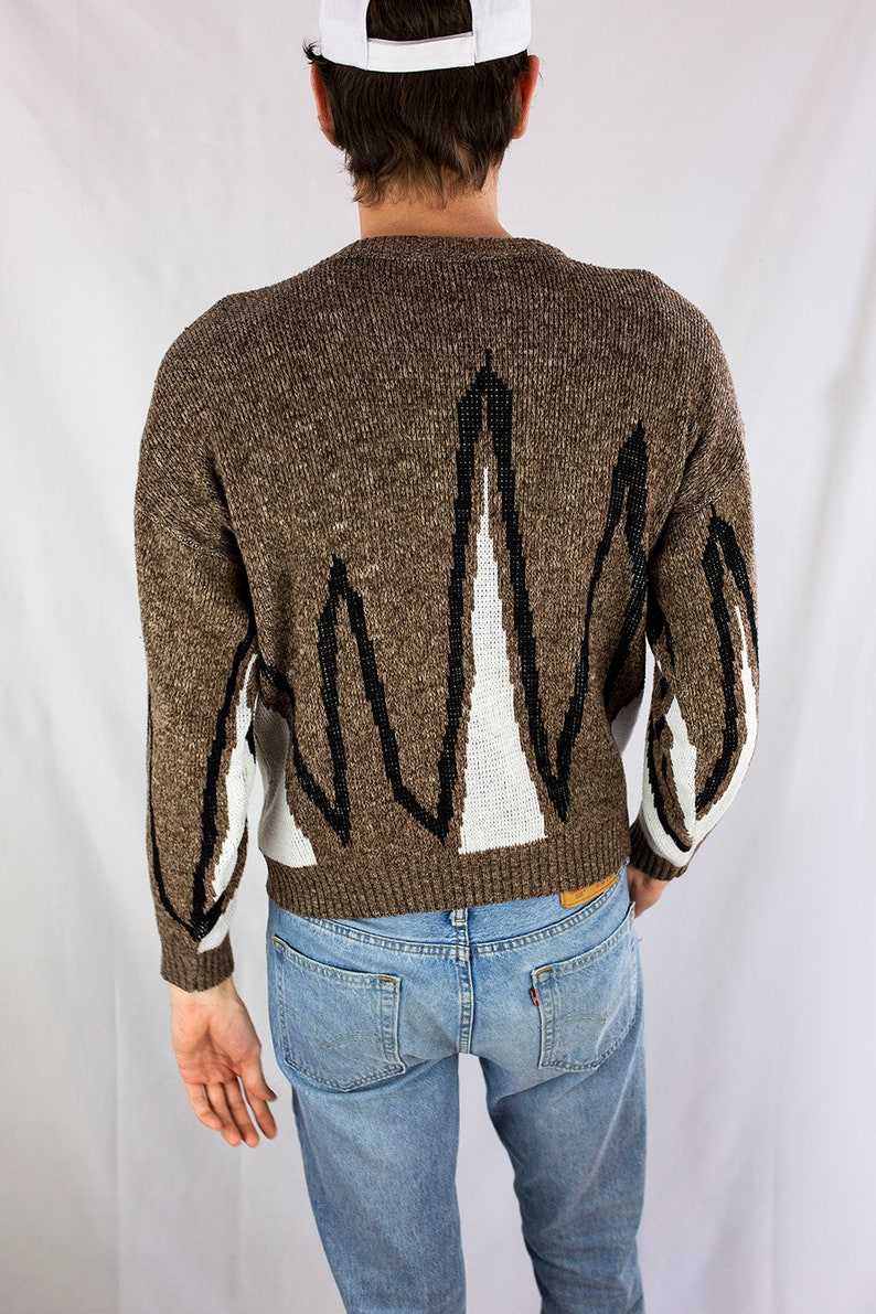 Vintage 80s Geometric Abstract Spikes Mountains Sweater Ugly