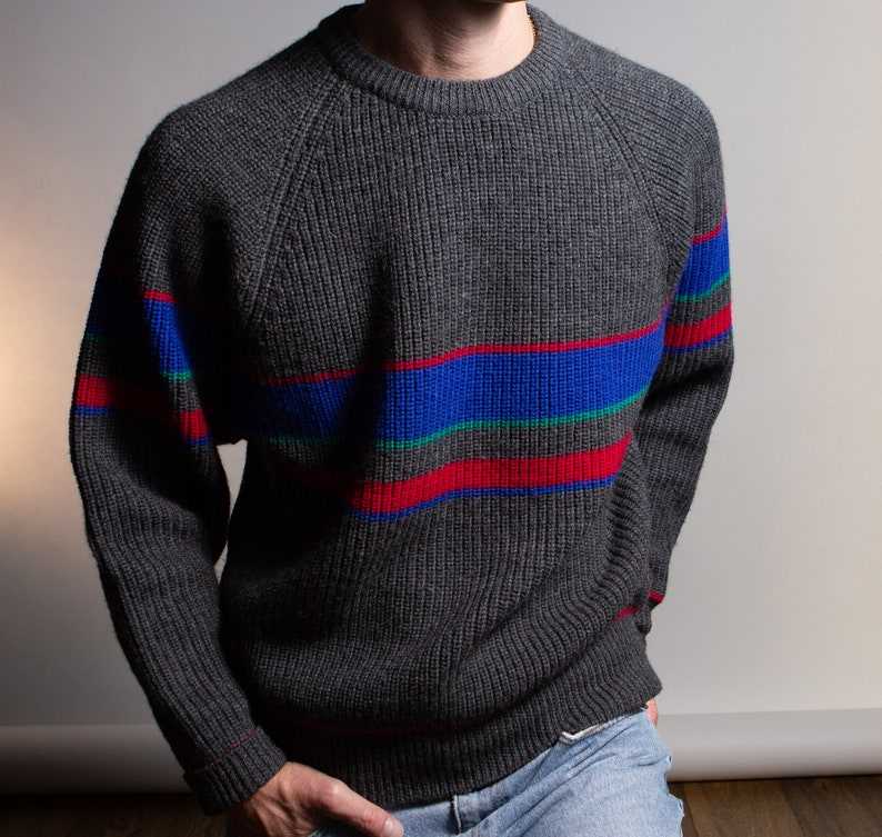 Vintage Wool Sweater Striped Grandpa Sweaters#7