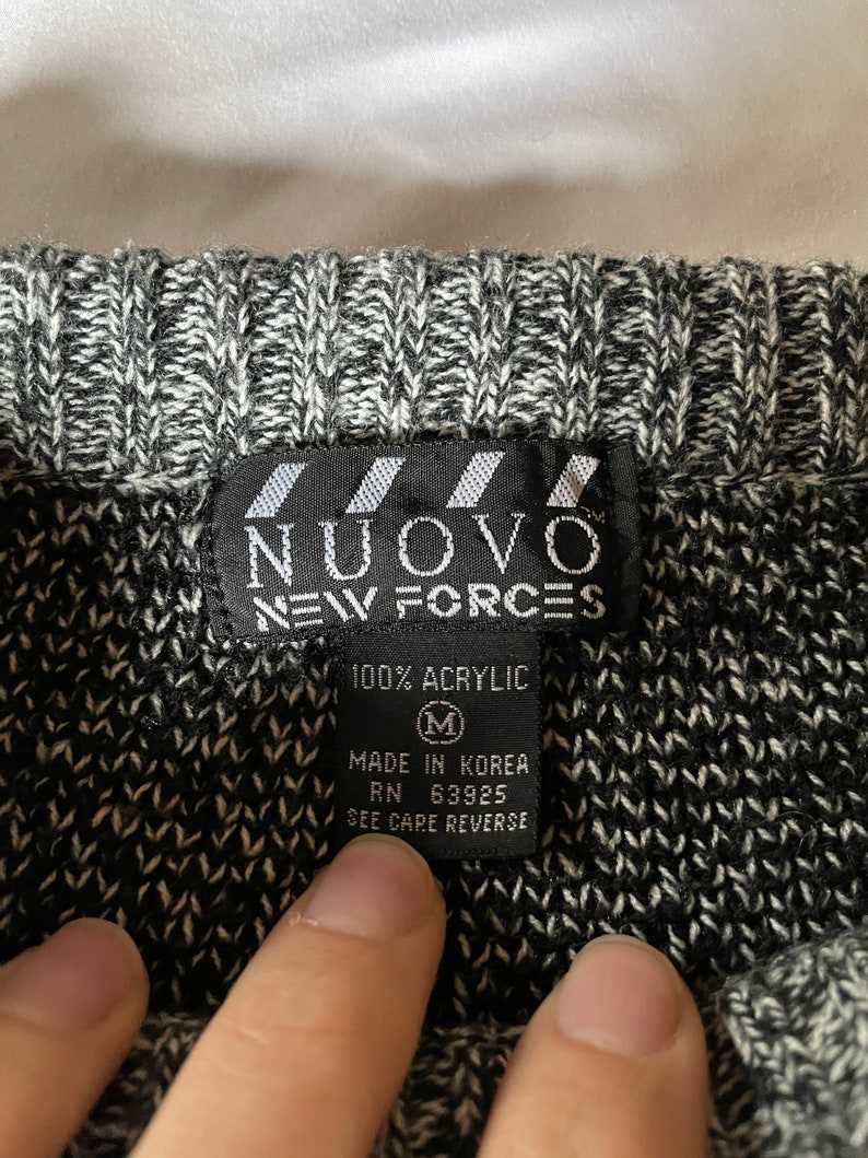 Vintage 80s Nuovo New Forces Colorblock Diamond Pattern Monochrome Sweater Ugly Grandpa Sweaters#4