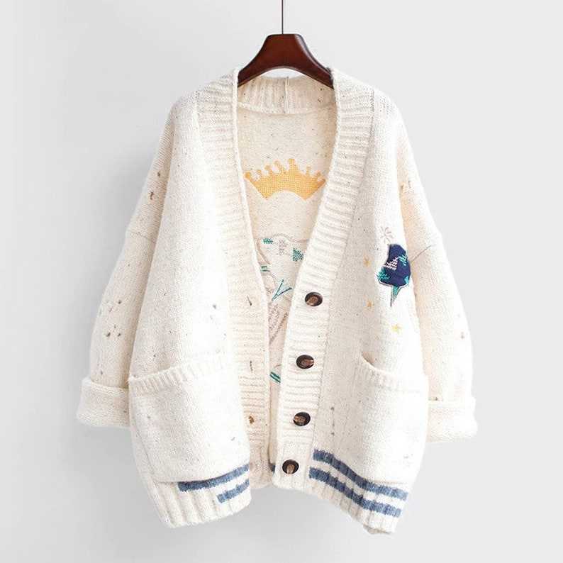 Autumn Winter Knit Cardigan Oversize Sweater Coat Cute Grandpa Sweaters#1