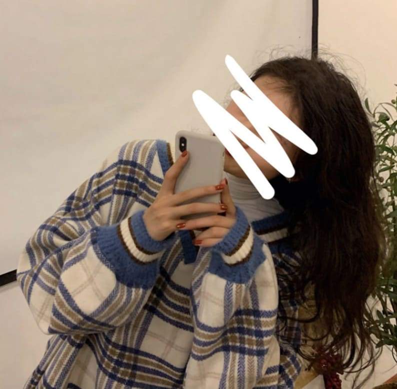 Plaid Checker Pattern Warm Knit Sweater Cute Grandpa Sweaters#3