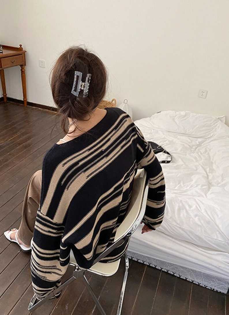 Striped Jumper Vintage Retro Sweater Striped Grandpa Sweaters#7